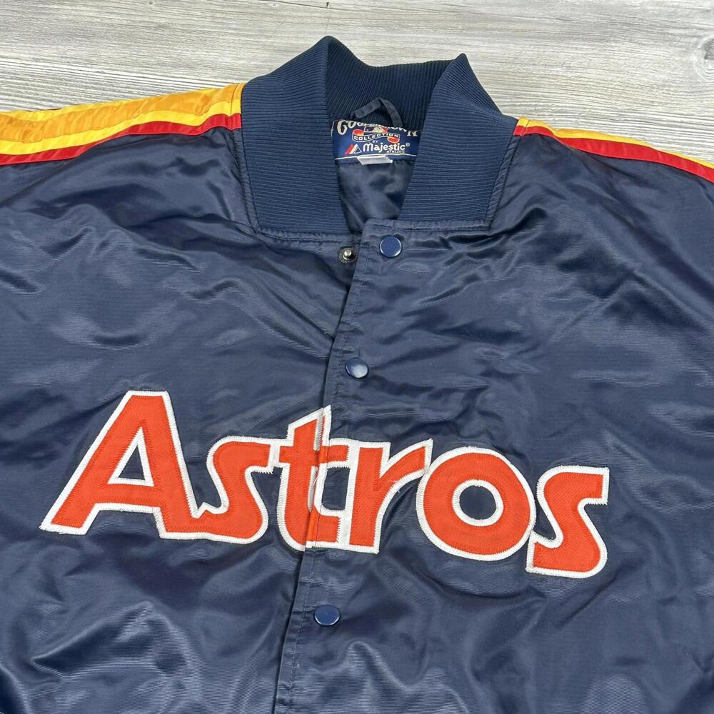 Houston Astros Satin Jacket Men 3XL Blue Red Striped Retro Majestic Cooperstown - Picture 3 of 10